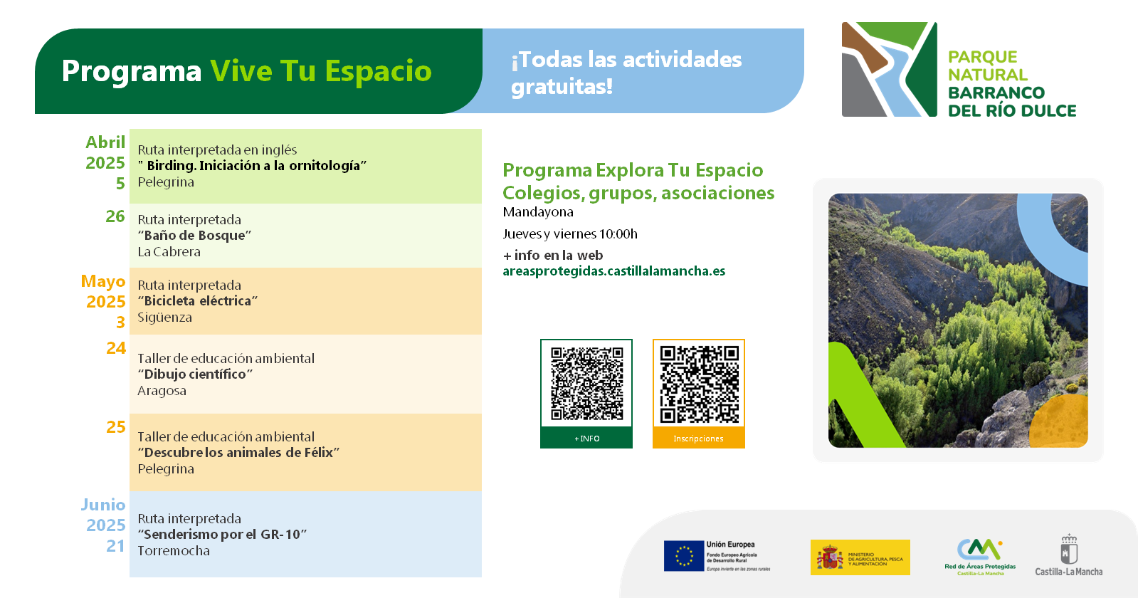 Lee más sobre el artículo Actividades del Programa Vive Tu Espacio Abril – Parque Natural Barranco del Río Dulce